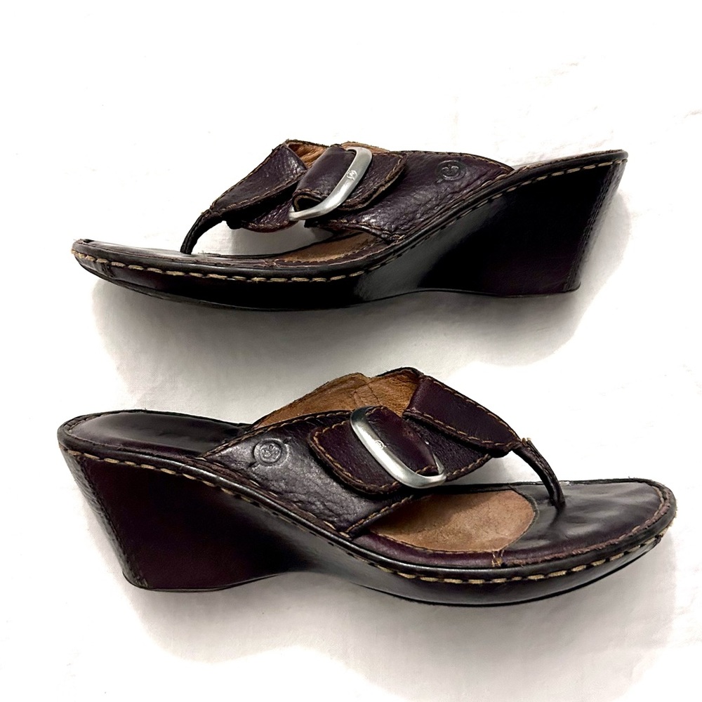 born leather wedge sandals